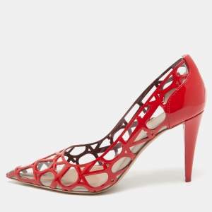 Pre Owned Valentino Red/Transparent Patent and PVC Pointed Toe Pumps Size  37.5