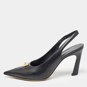 Pre Owned Valentino Black Leather One Stud Slingback Pumps Size 38.5