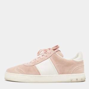 Pre Owned Valentino Light Pink/White Suede and Leather Fly Crew Low Top Sneakers Size 39