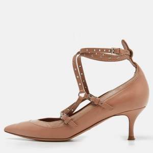 Pre Owned Valentino Two Tone Beige Leather Eyelet Detail Love Latch Pumps Size 38