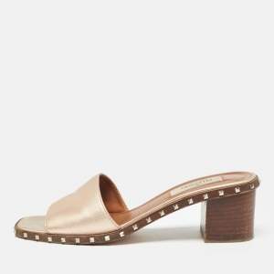 Valentino Metallic Rose Leather Rockstud Slides Size 35