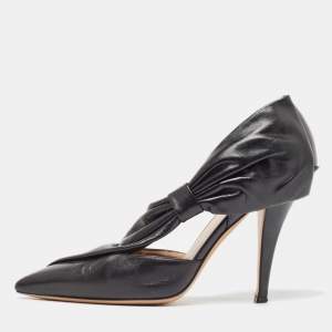 Pre Owned Valentino Black Leather Bow  Pointed Toe  Pumps Size 39.5