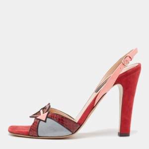 Pre Owned Valentino Multicolor Snakeskin and Leather Slingback Sandals Size 36