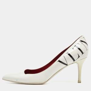 Valentino White Patent Leather VLTN Pointed Toe Pumps Size 39