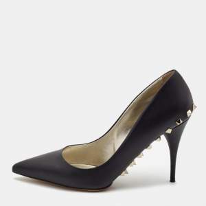 Pre Owned Valentino Black Leather Rockstud Pointed Toe Pumps Size 41