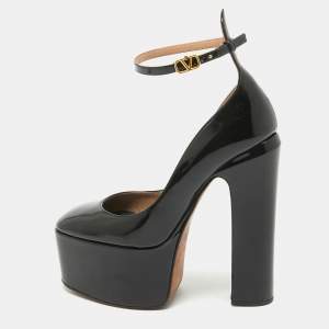 Pre Owned Valentino Black Patent Tango Platform Pumps Size 37.5
