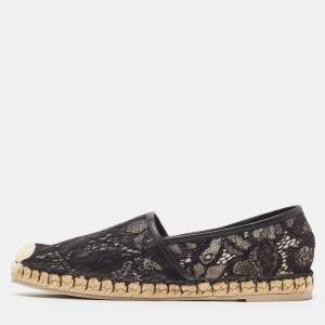 Pre Owned Valentino Black Lace and Mesh Espadrille Flats Size 40