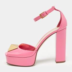 Pre Owned Valentino Pink Patent Leather One Stud Platform Sandals Size 41