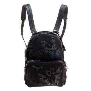 Valentino Black Canvas Embroidered Butterfly Backpack 