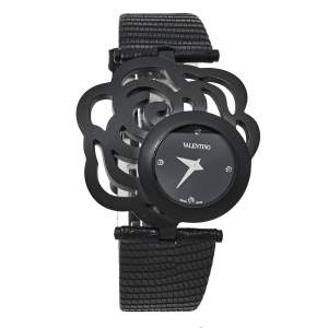 Valentino Black PVD Coated Stainless Steel Lizard Skin Leather Rosier Baselworld V55 Women's Wristwatch 25 mm