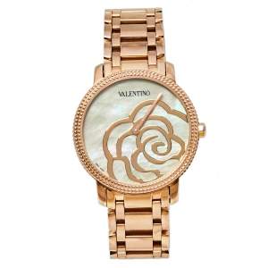 Valentino Mother of Pearl Rose Gold Plated Stainless Steel V56 Women's Wristwatch 36 mm