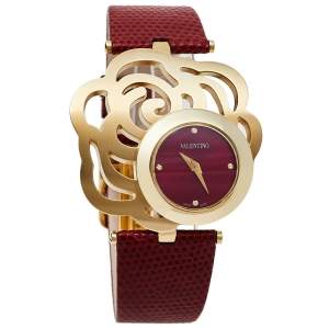 Valentino Red Yellow Gold Tone Stainless Steel Rosier Baselworld V55 Women's Wristwatch 25 mm