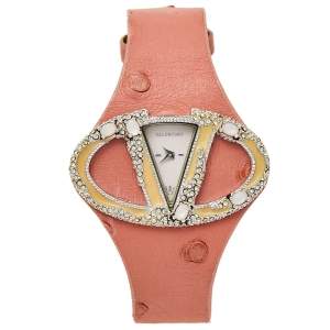 Valentino White Stainless Steel Ostrich Leather Oval V 8751120555 Women's Wristwatch 45 mm