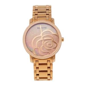 Valentino Mother of Pearl Rose Gold Plated Stainless Steel V56 Women's Wristwatch 36 mm
