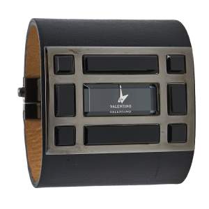 Valentino Black PVD Coated Stainless Steel Leather Fascia 87.51.100.025 Women's Wristwatch 53 mm