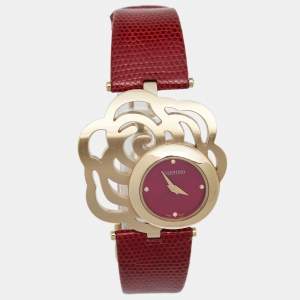Valentino Red Gold Plated Stainless Steel Lizard Skin Leather Rosier Baselworld V55 Women's Wristwatch 25 mm