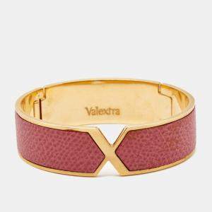 Valextra Pink Leather Gold Tone Hinged Bracelet