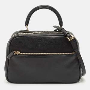 Valextra Black Leather Top Handle Bag