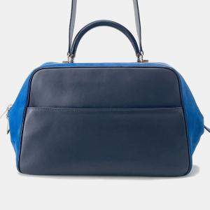 مملوكة مسبقًا Valextra Valextra Serie Esse 2-Way Handbag Black/Blue Leather Suede Size Large