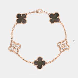 Van Cleef & Arpels Vintage Alhambra Christmas Limited Edition Bracelet Grey Mother-of-Pearl with Diamonds