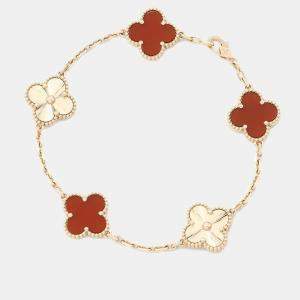 Van Cleef & Arpels 18K Rose Gold Vintage Alhambra 5 Motif Bracelet