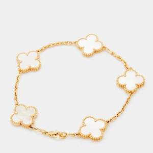 مملوكة مسبقًا Van Cleef & Arpels Vintage Alhambra Mother of Pearl 18k Yellow Gold Station Bracelet