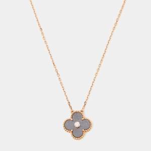 Van Cleef & Arpels Vintage Alhambra Obsidian DIamond 18k Rose Gold 2023 Holiday Necklace