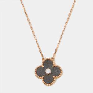 Van Cleef & Arpels Vintage Alhambra Obsidian DIamond 18k Rose Gold 2023 Holiday Necklace