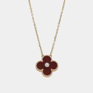 Van Cleef & Arpels 18K Rose Gold, Diamond and Carnelian Vintage Alhambra Pendant Necklace