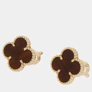 Van Cleef & Arpels 18K Rose Gold and Letterwood Vintage Alhambra Earrings