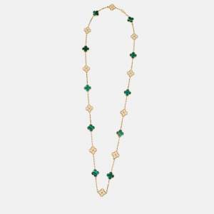 Van Cleef & Arpels Vintage Alhambra 20 Motif Malachite Diamonds 18K Yellow Gold Station Necklace