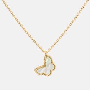 Pre Owned Van Cleef & Arpels Butterfly Sweet Alhambra Mother of Pearl 18k Yellow Gold Necklace