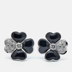 Van Cleef & Arpels Cosmos Onyx Diamonds 18k White Gold Medium Model Earrings