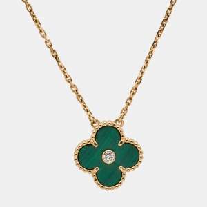Van Cleef & Arpels Vintage Alhambra 2013 Holiday Limited Edition Malachite Diamond 18k Yellow Gold Necklace