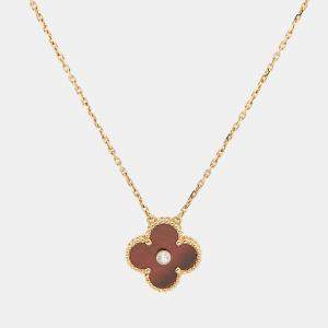 Van Cleef & Arpels Vintage Alhambra Limited Edition 2017 Bulls Eye Brown Stone and Diamond 18K Rose Gold Holiday Pendant Necklace