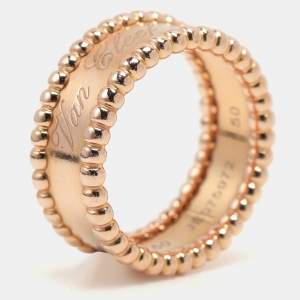 Pre Owned Van Cleef & Arpels Perlée Signature 18K Rose Gold Ring Size 50