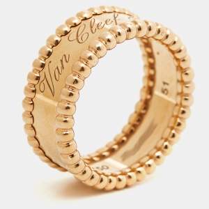 Pre Owned Van Cleef & Arpels Perlée Signature 18k Rose Gold Ring Size 51