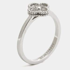 Van Cleef & Arpels Sweet Alhambra Diamond 18k White Gold Ring Size 57