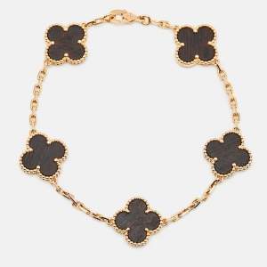 Van Cleef & Arpels Vintage Alhambra Limited Edition LetterWood 18k Rose Gold 5 Motif Station Bracelet