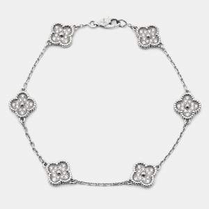 Pre Owned Van Cleef & Arpels Sweet Alhambra Diamond 18k White Gold 6 Motif Station Bracelet
