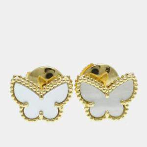 Van Cleef & Arpels 18K Yellow Gold, Mother of Pearl Butterfly Sweet Alhambra Studs Earrings