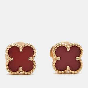 Pre Owned Van Cleef & Arpels Sweet Alhambra Carnelian 18k Rose Gold  Earrings