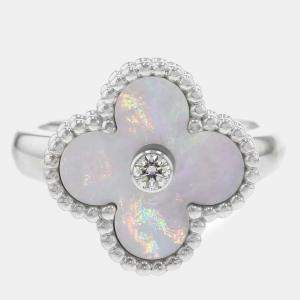 Van Cleef & Arpels 18K White Gold Vintage Alhambra Ring EU 49 