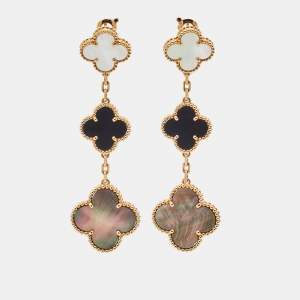 مملوكة مسبقًا Van Cleef & Arpels Magic Alhambra Mother of Pearl Onyx 18k Yellow Gold Earrings