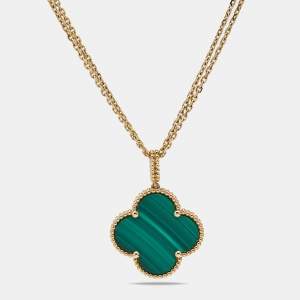 Pre Owned Van Cleef & Arpels Magic Alhambra Malachite 18k Yellow Gold Long Necklace 