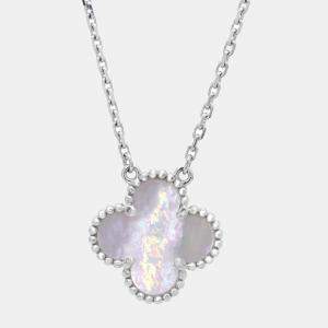 Van Cleef & Arpels 18k White Gold Vintage Alhambra Chalcedony Pendant Necklace