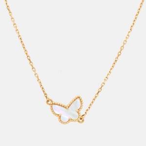 Pre Owned Van Cleef & Arpels Butterfly Sweet Alhambra Mother of Pearl 18k Yellow Gold Bracelet