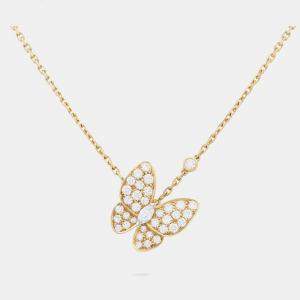 Van Cleef & Arpels 18K Yellow Gold and Diamond Two Butterfly Pendant Necklace