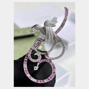 Van Cleef & Arpels Oiseaux de Paradis Collection "Bird of Paradise" High Jewelry Brooch Set White Gold with Colored Diamonds