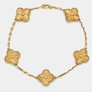 Van Cleef & Arpels Vintage Alhambra Gulloiche 18k Yellow Gold 5 Motif Bracelet
